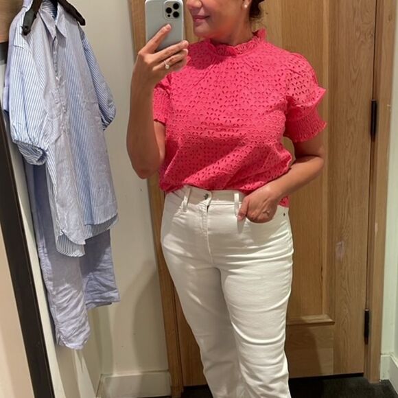 J.Crew *PINK* Smocked puff-sleeve top in eyelet 2x - Picture 5 of 13